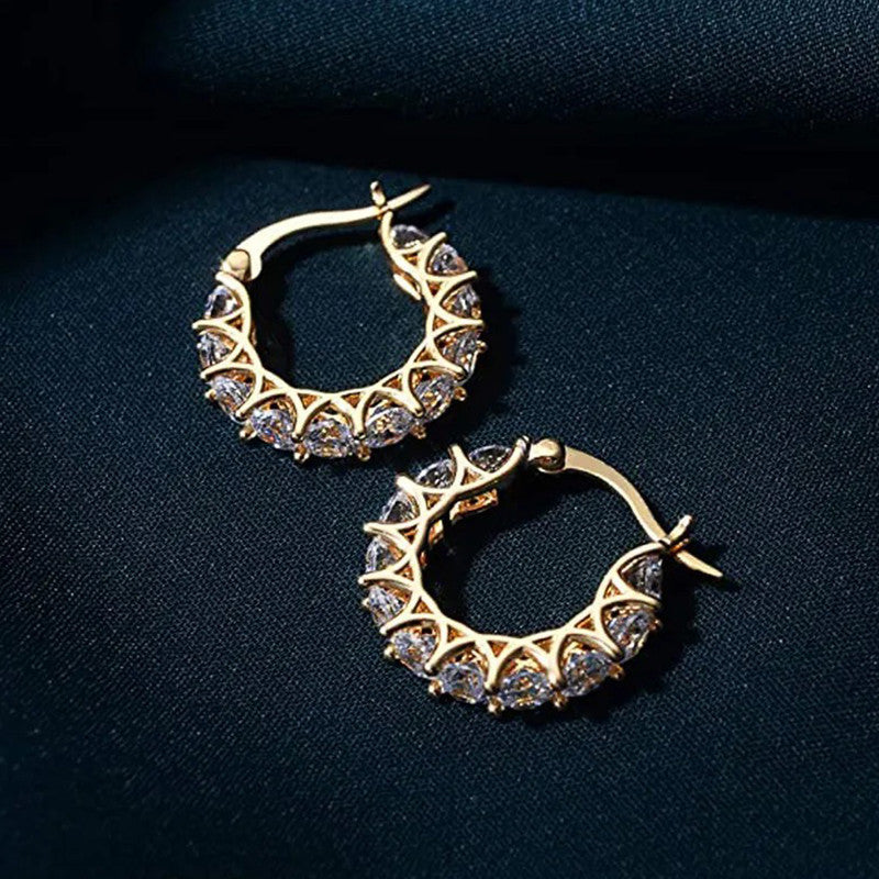GOLD PLATED AMERICAN DIAMOND STUDDED CONTEMPORARY BEAUTIFUL HOOP EARRINGS