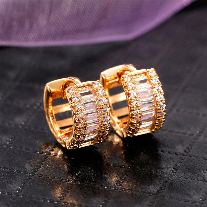 GOLD PLATED AMERICAN DIAMOND STUDDED CONTEMPORARY HOOP EARRINGS
