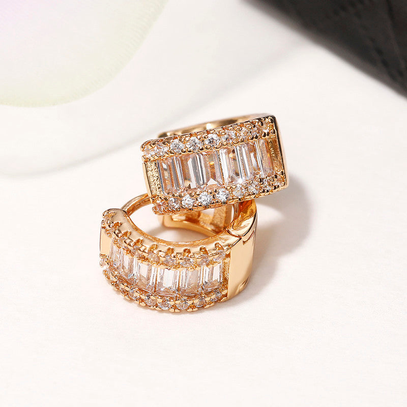 GOLD PLATED AMERICAN DIAMOND STUDDED CONTEMPORARY HOOP EARRINGS