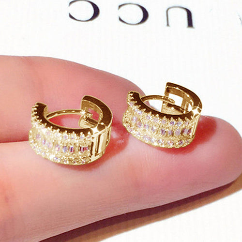 GOLD PLATED AMERICAN DIAMOND STUDDED CONTEMPORARY HOOP EARRINGS