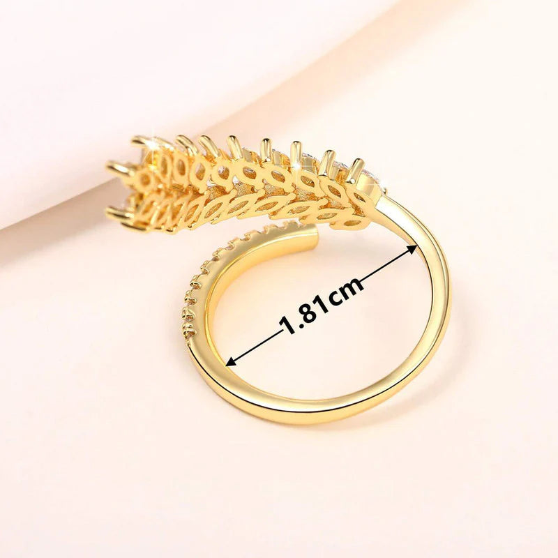GOLD PLATED CZ STONE-STUDDED LEAF INSPIRED ADJUSTABLE FINGER RING