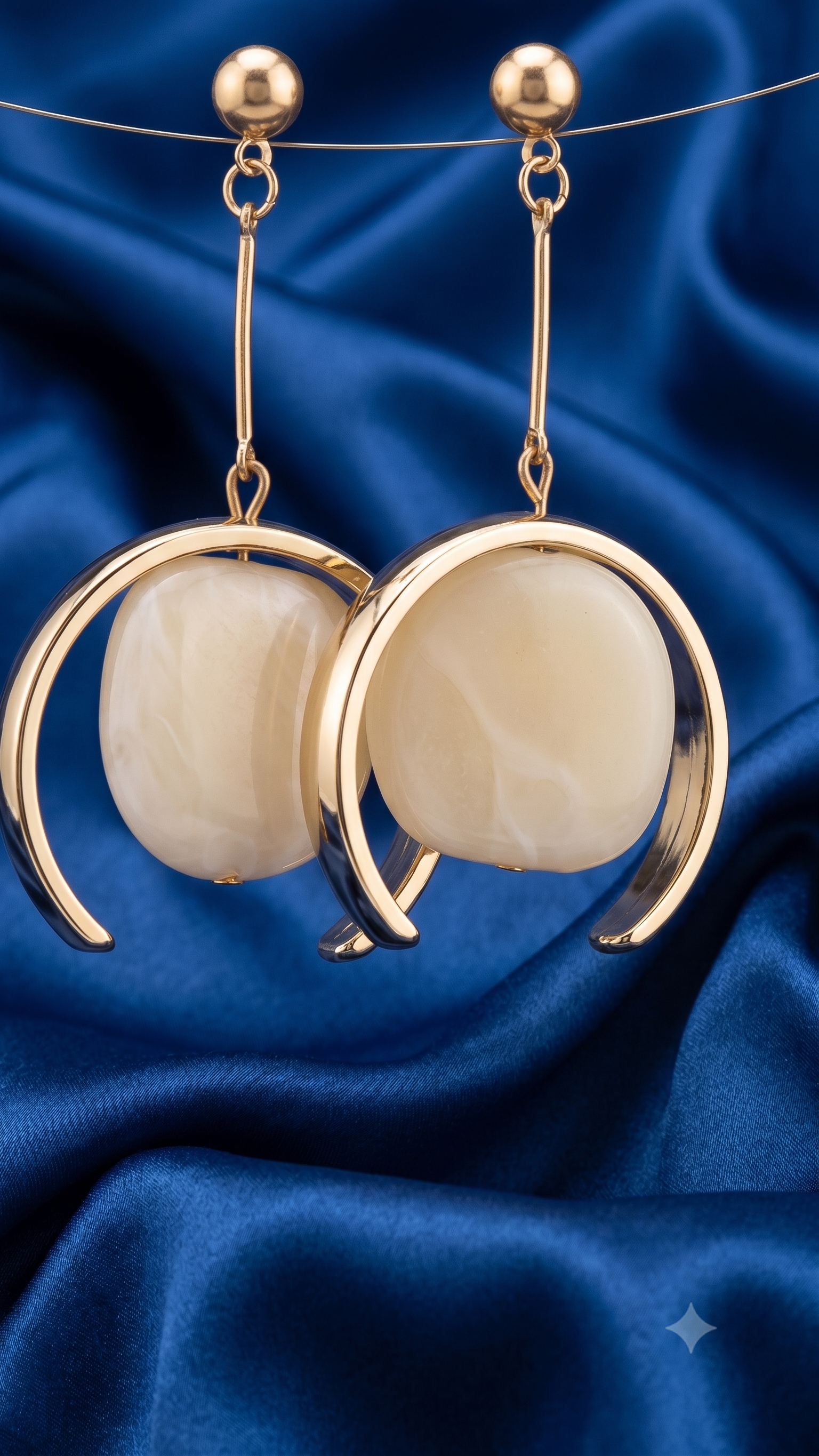 Gold-Tone Geometric Drop Earrings with Green Resin Stone | Stylish Lightweight Earrings for Women