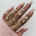 EXCLUSIVE AD STUDDED FLORAL GOLD PLATED PLUSHY RINGS SET OF 17 MIXED SIZES FOR WOMEN