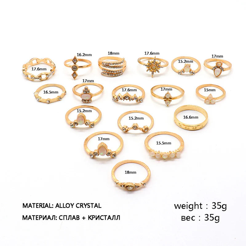 EXCLUSIVE AD STUDDED FLORAL GOLD PLATED PLUSHY RINGS SET OF 17 MIXED SIZES FOR WOMEN