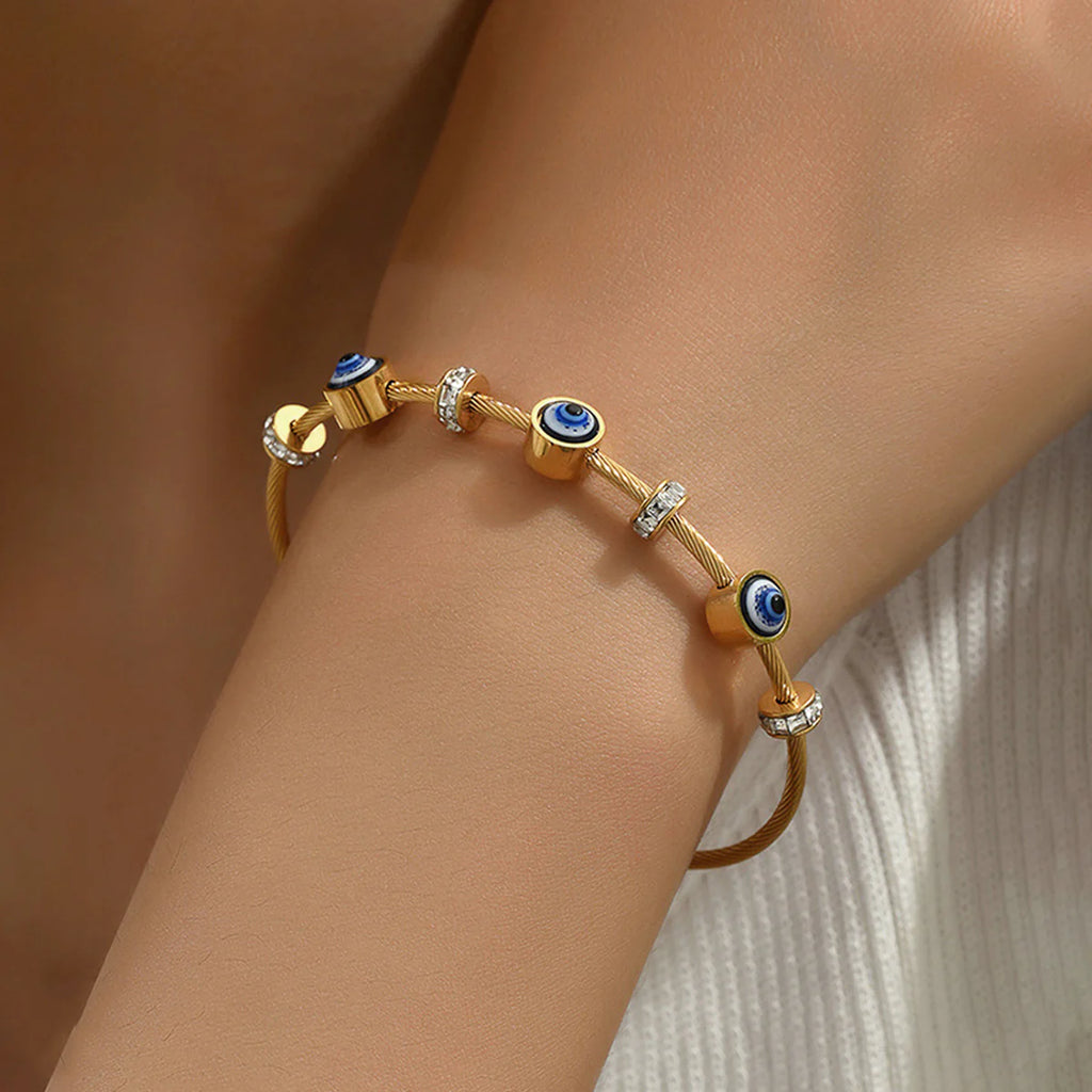 STAINLESS STEEL GOLD PLATED EVIL EYE ANTI TARNISH BRACELET FOR WOMEN
