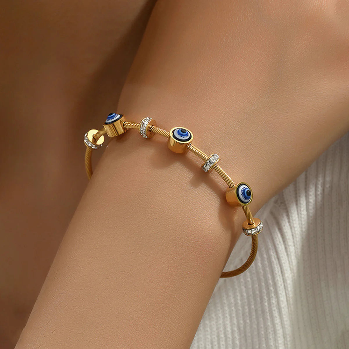 STAINLESS STEEL GOLD PLATED EVIL EYE ANTI TARNISH BRACELET FOR WOMEN