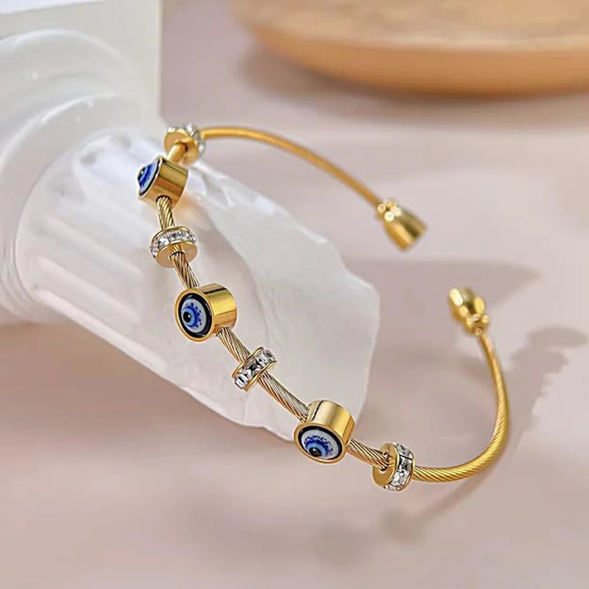 STAINLESS STEEL GOLD PLATED EVIL EYE ANTI TARNISH BRACELET FOR WOMEN