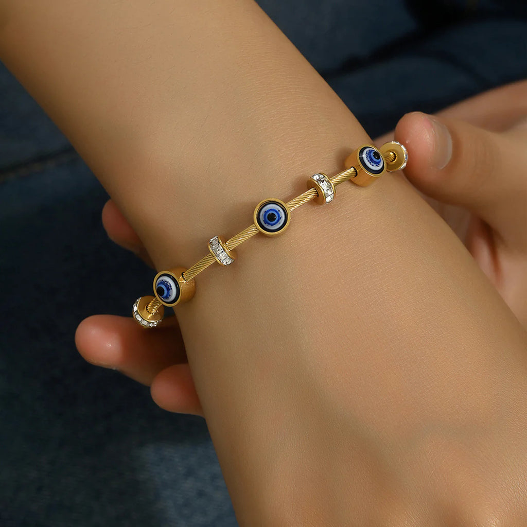 STAINLESS STEEL GOLD PLATED EVIL EYE ANTI TARNISH BRACELET FOR WOMEN
