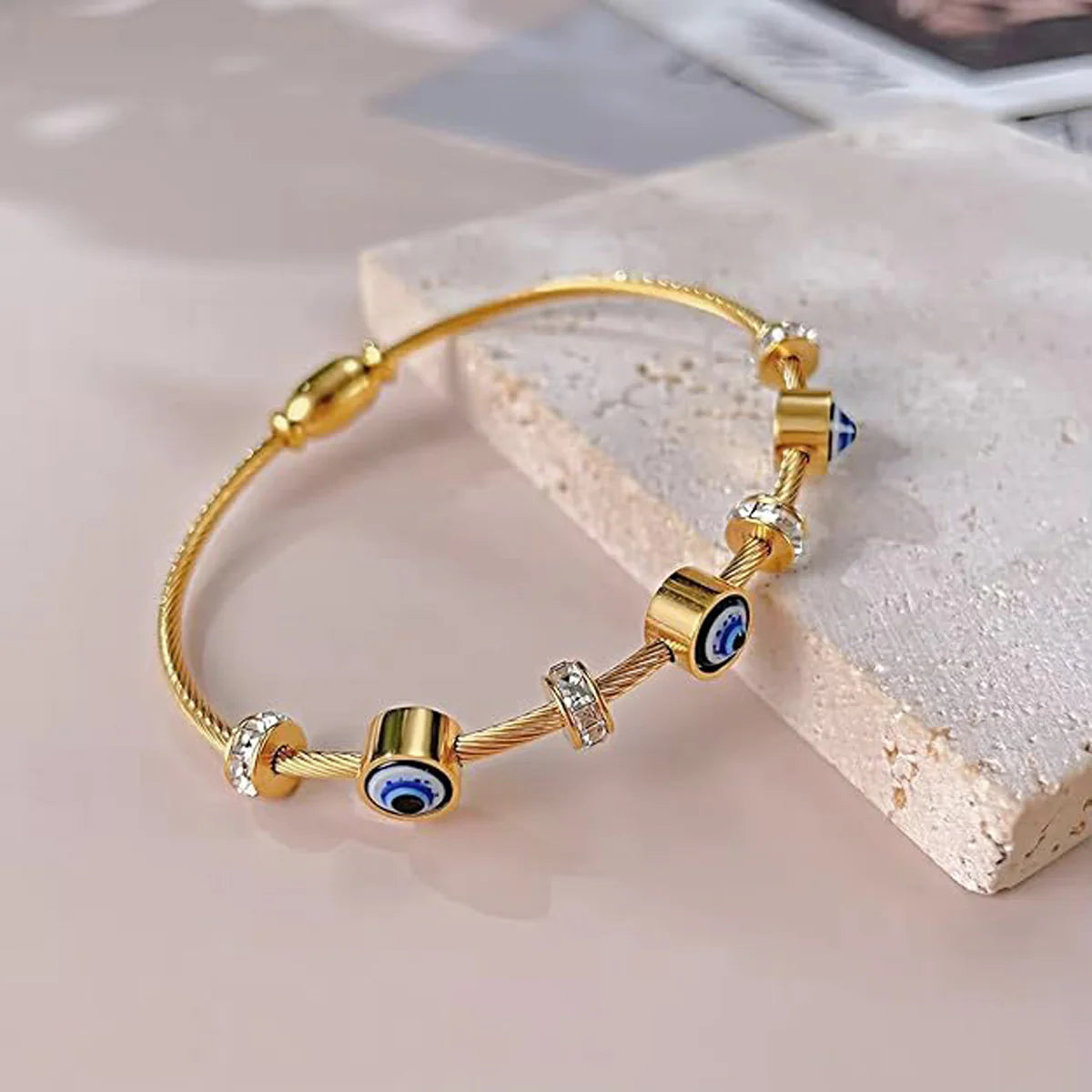 STAINLESS STEEL GOLD PLATED EVIL EYE ANTI TARNISH BRACELET FOR WOMEN