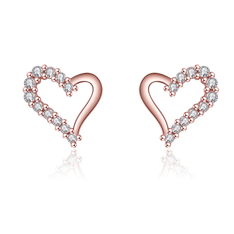 ROSE GOLD PLATED AMERICAN DIAMOND STUDDED HEART SHAPE KOREAN STUD EARRINGS