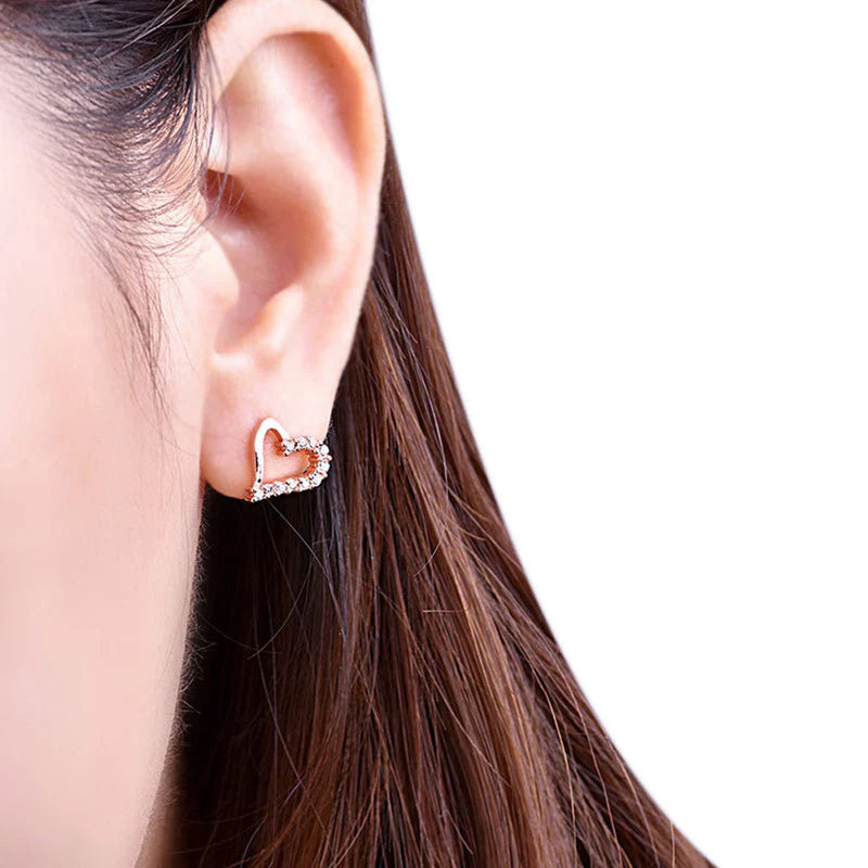 ROSE GOLD PLATED AMERICAN DIAMOND STUDDED HEART SHAPE KOREAN STUD EARRINGS
