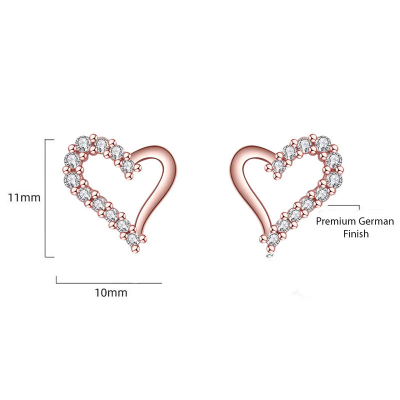 ROSE GOLD PLATED AMERICAN DIAMOND STUDDED HEART SHAPE KOREAN STUD EARRINGS