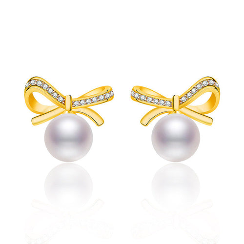 GOLD PLATED AMERICAN DIAMOND STUDDED BOW-TIE SHAPE KOREAN STUD EARRINGS