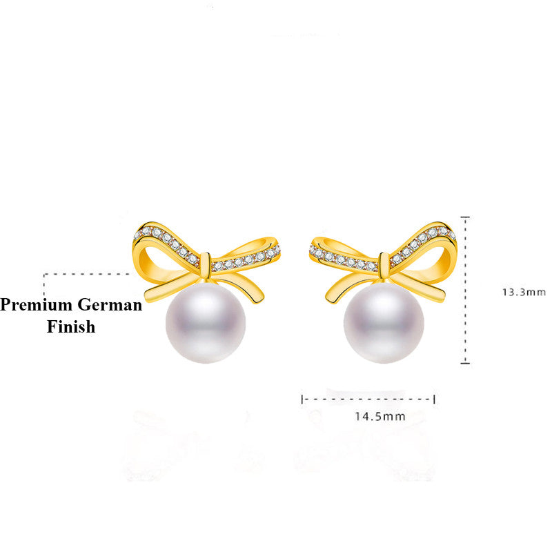 GOLD PLATED AMERICAN DIAMOND STUDDED BOW-TIE SHAPE KOREAN STUD EARRINGS
