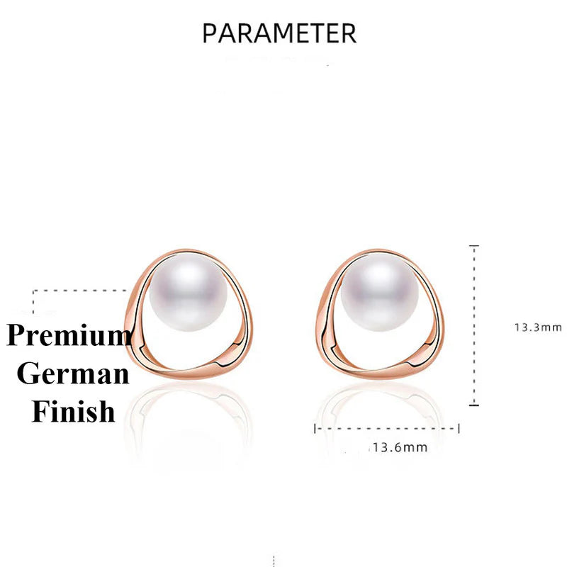 ROSE GOLD PLATED TRIANGLE SHAPED PEARL STUDDED KOREAN STUD EARRINGS