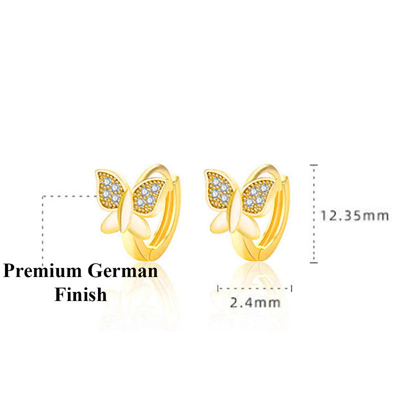 GOLD PLATED AMERICAN DIAMOND STUDDED BUTTERFLY SHAPE KOREAN HOOP EARRINGS