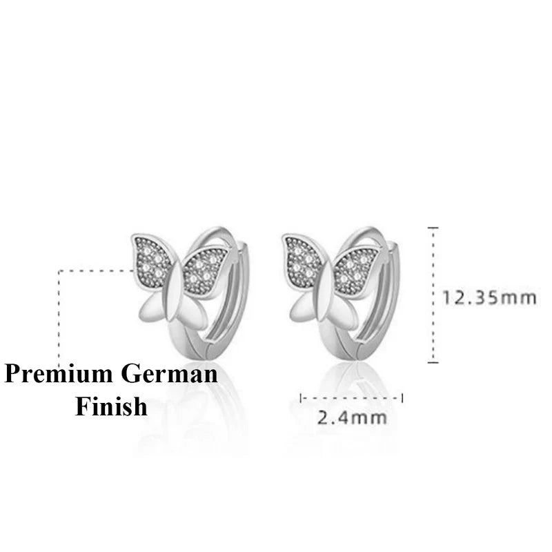 SILVER PLATED AMERICAN DIAMOND STUDDED BUTTERFLY SHAPE KOREAN HOOP EARRINGS