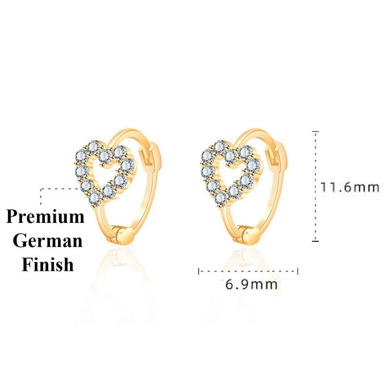 GOLD PLATED AMERICAN DIAMOND STUDDED HEART SHAPE HOOP EARRINGS