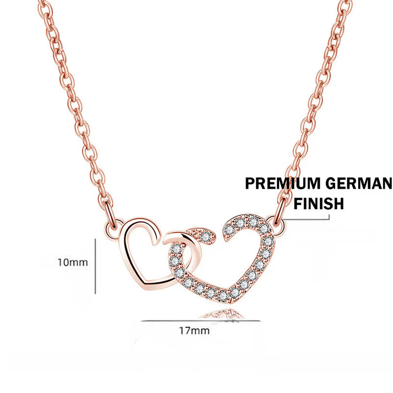 ROSE GOLD PLATED AMERICAN DIAMOND STUDDED DUAL HEART CONTEMPORARY KOREAN PENDANT