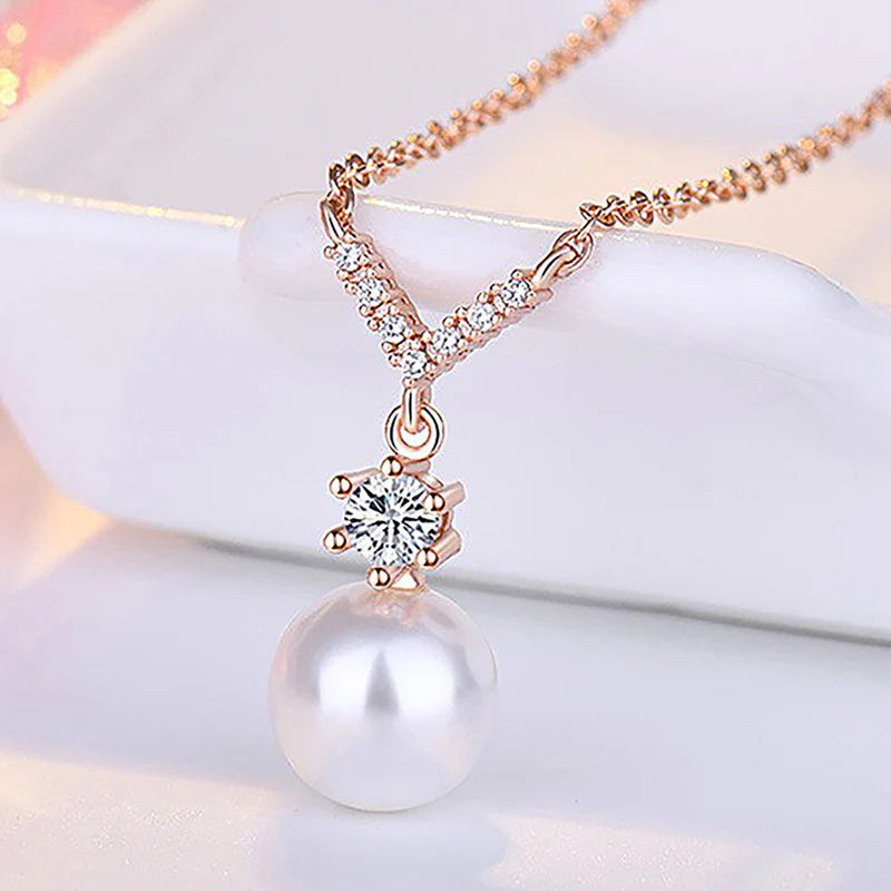 ROSE GOLD PLATED AMERICAN DIAMOND STUDDED CONTEMPORARY KOREAN PENDANT