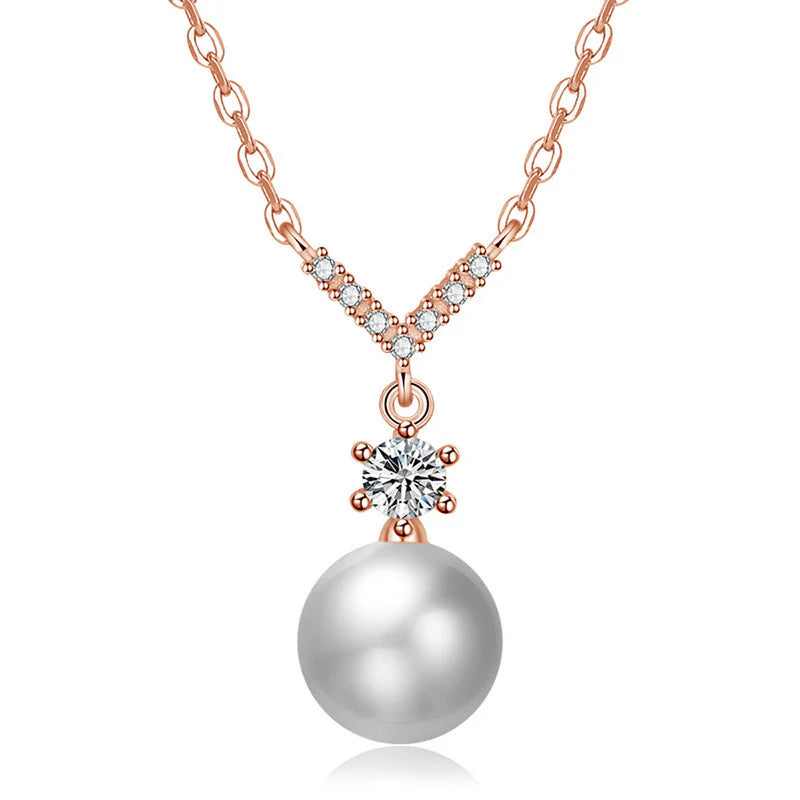 ROSE GOLD PLATED AMERICAN DIAMOND STUDDED CONTEMPORARY KOREAN PENDANT