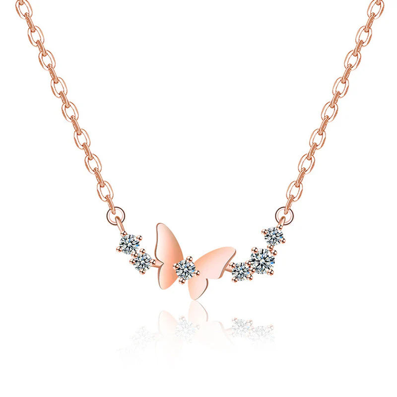 ROSE GOLD PLATED AMERICAN DIAMOND STUDDED BUTTERFLY THEMED CONTEMPORARY PENDANT