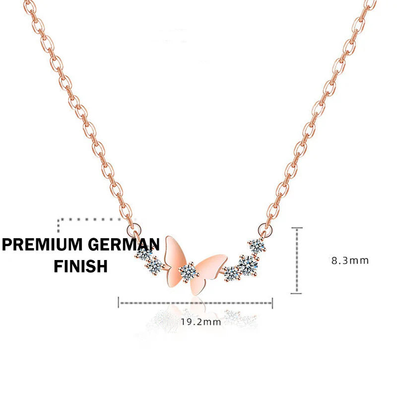 ROSE GOLD PLATED AMERICAN DIAMOND STUDDED BUTTERFLY THEMED CONTEMPORARY PENDANT