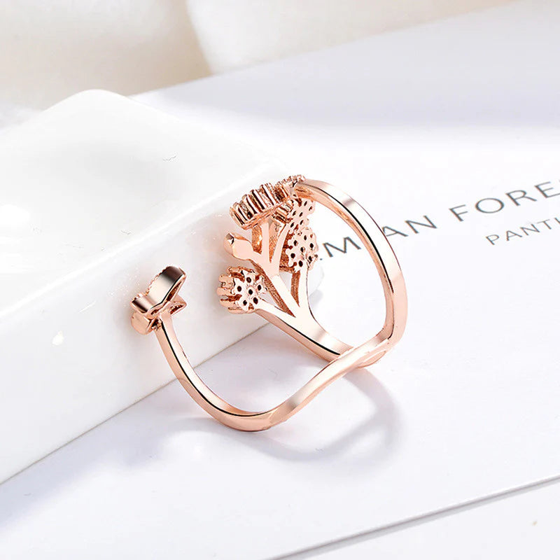 ROSE GOLD PLATED AMERICAN DIAMOND STUDDED CONTEMPORARY KOREAN FINGER RING