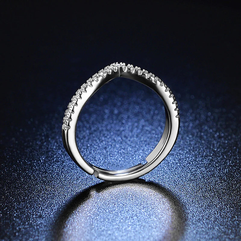 SILVER PLATED AMERICAN DIAMOND STUDDED V SHAPE ANTI TARNISH ADJUSTABLE FINGER RING
