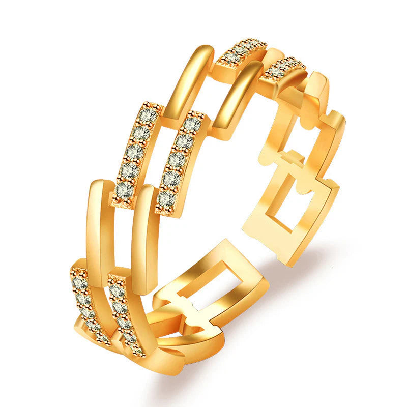 GOLD PLATED AMERICAN DIAMOND STUDDED CONTEMPORARY KOREAN FINGER RING