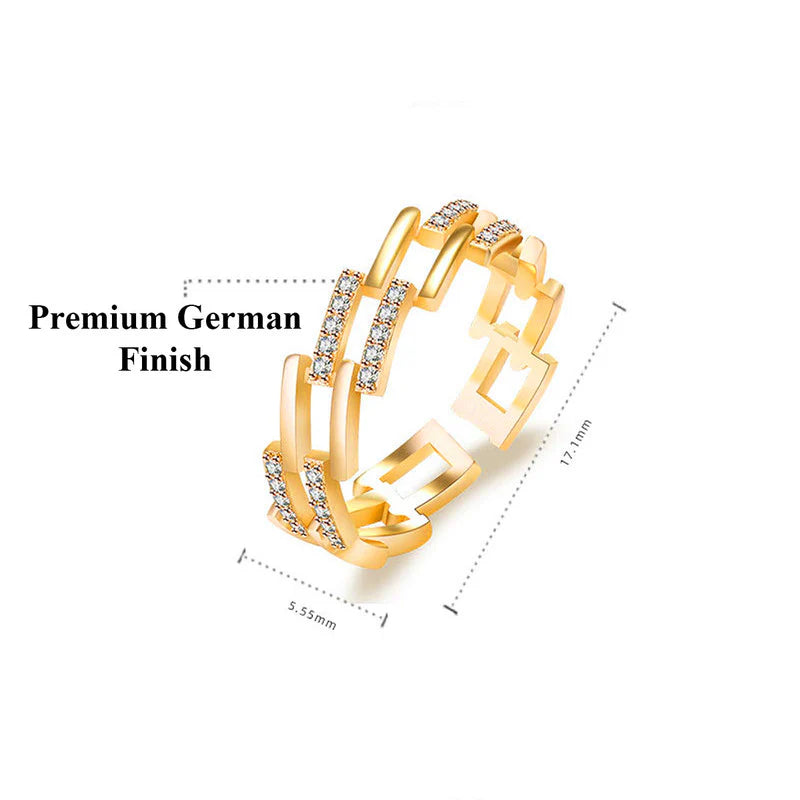 GOLD PLATED AMERICAN DIAMOND STUDDED CONTEMPORARY KOREAN FINGER RING