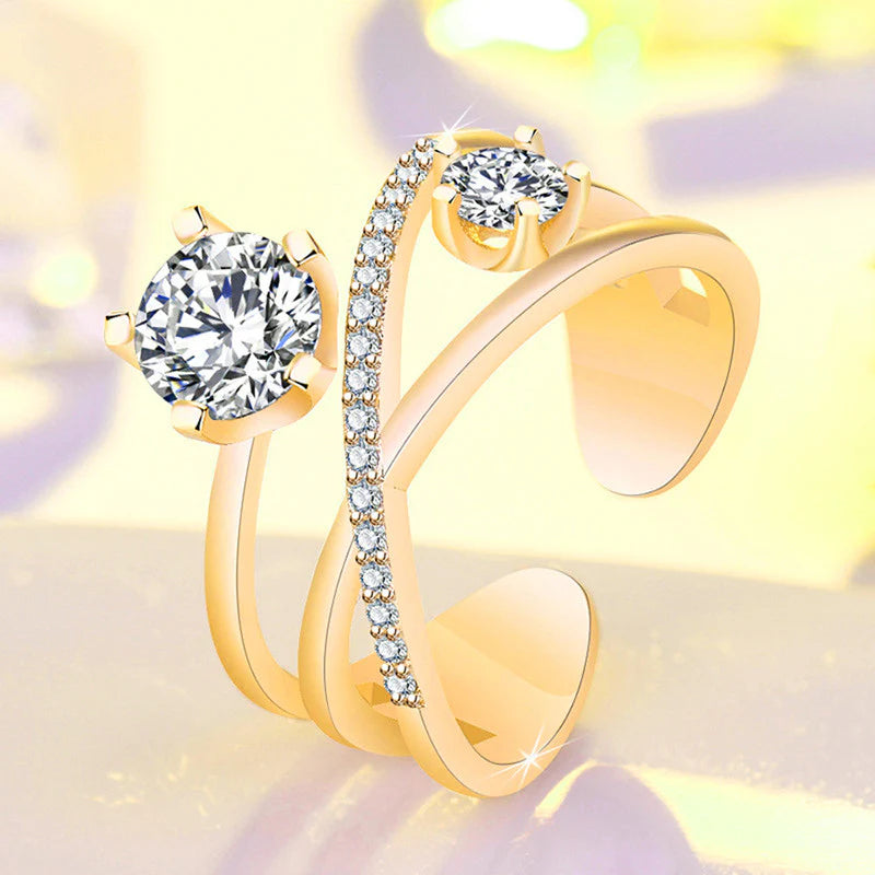 GOLD PLATED AMERICAN DIAMOND STUDDED CONTEMPORARY KOREAN FINGER RING
