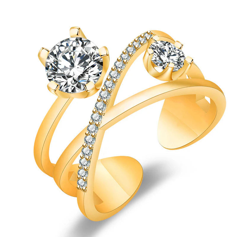 GOLD PLATED AMERICAN DIAMOND STUDDED CONTEMPORARY KOREAN FINGER RING