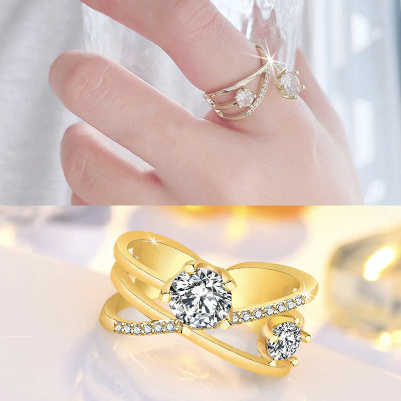 GOLD PLATED AMERICAN DIAMOND STUDDED CONTEMPORARY KOREAN FINGER RING