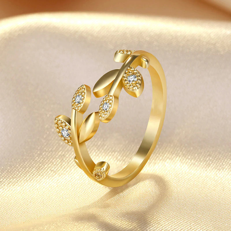 AMERICAN DIAMOND STUDDED LEAF INSPIRED CONTEMPORARY KOREAN FINGER RING