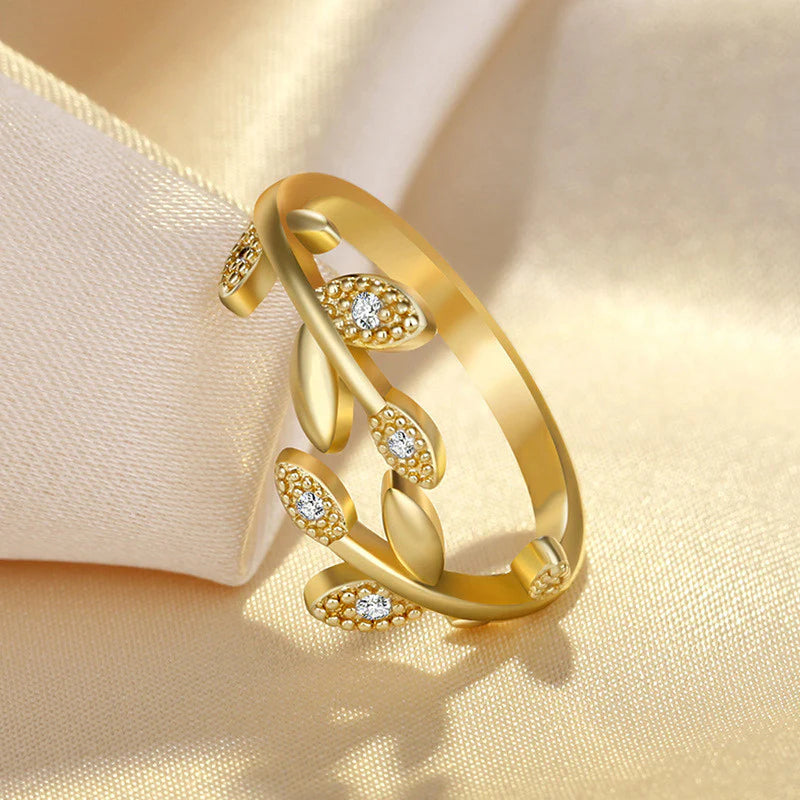 AMERICAN DIAMOND STUDDED LEAF INSPIRED CONTEMPORARY KOREAN FINGER RING
