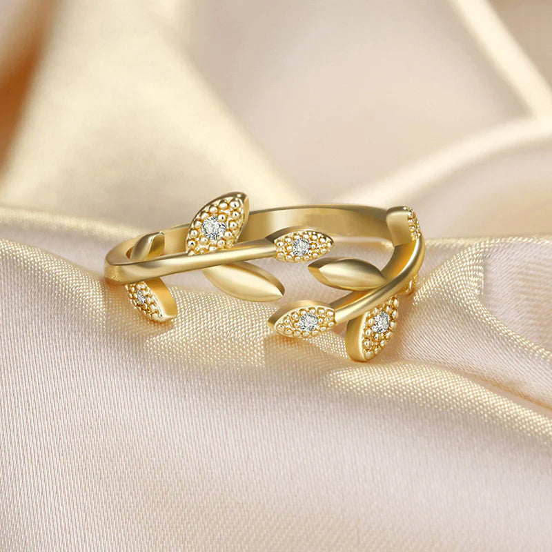 AMERICAN DIAMOND STUDDED LEAF INSPIRED CONTEMPORARY KOREAN FINGER RING