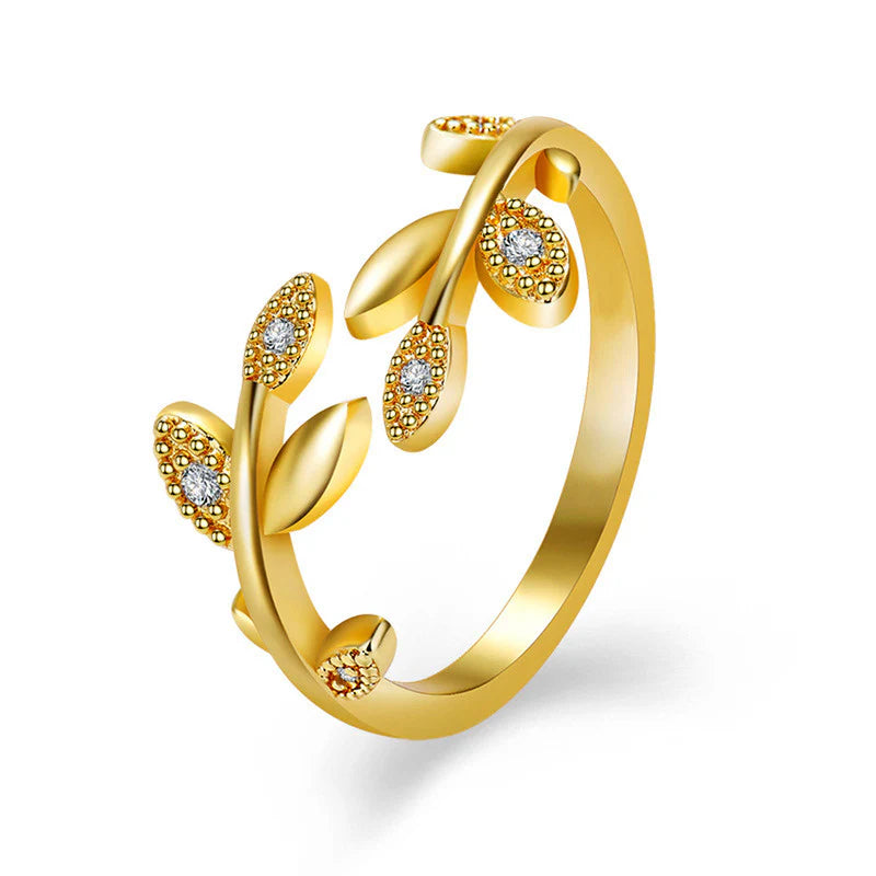 AMERICAN DIAMOND STUDDED LEAF INSPIRED CONTEMPORARY KOREAN FINGER RING