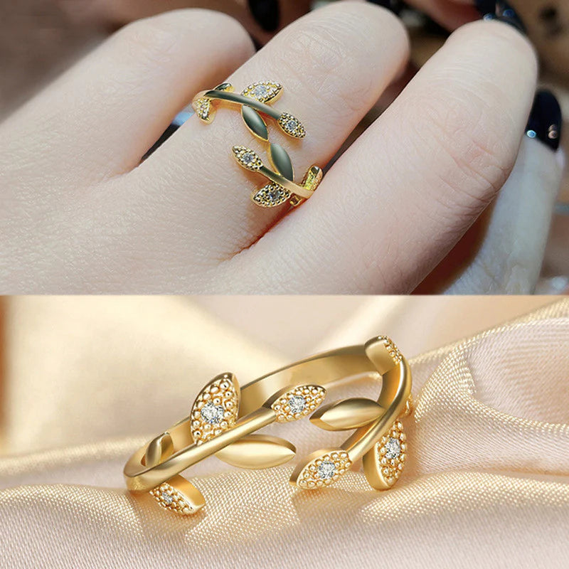 AMERICAN DIAMOND STUDDED LEAF INSPIRED CONTEMPORARY KOREAN FINGER RING