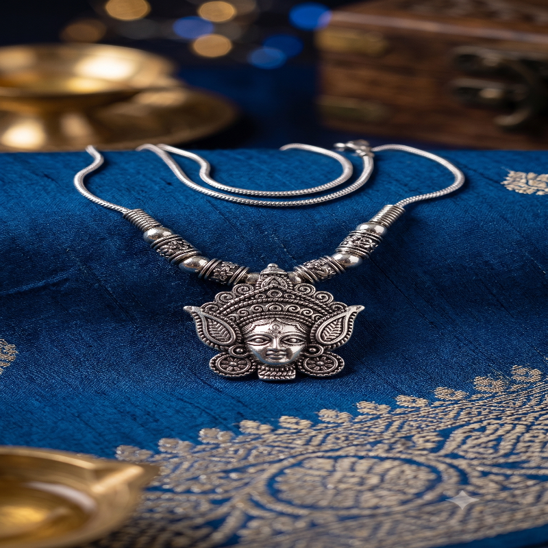 Divine Durga Face Antique Silver Oxidized Necklace