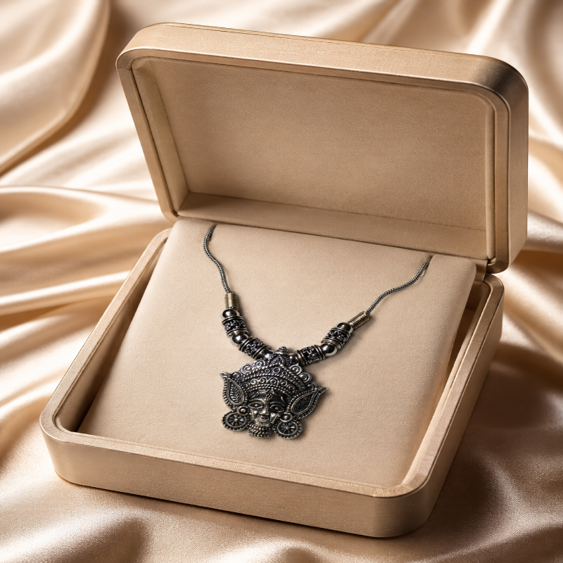 Divine Durga Face Antique Silver Oxidized Necklace